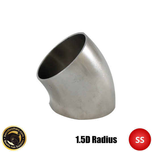 4" (101mm) 304 Stainless Steel 45° Elbow - 1.5D Radius - 1.6mm Wall